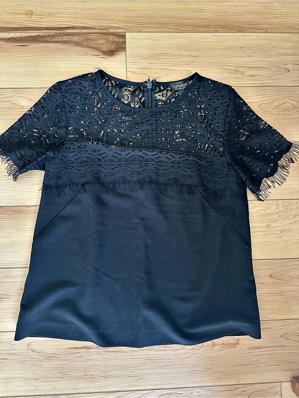 Topshop Black Lace Fringe Sleeve Top